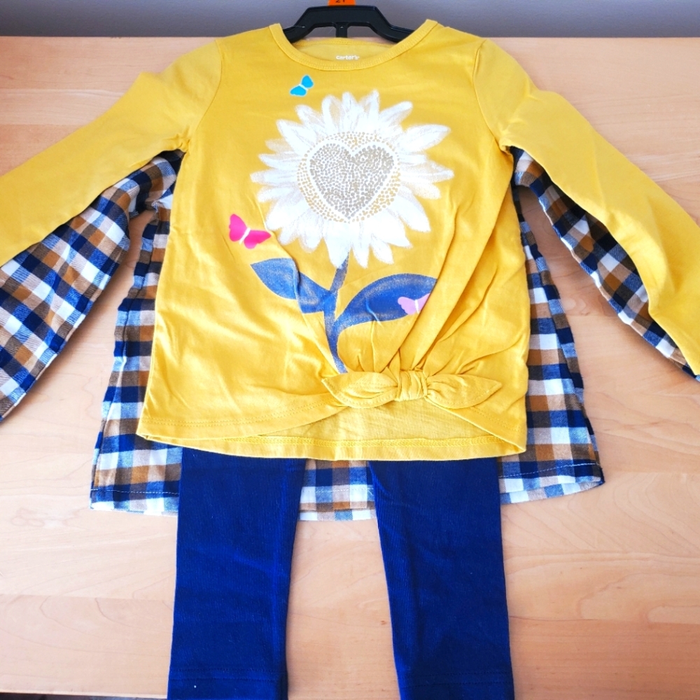 NWT Carter's 3-piece set - floral shirt and flannel shirt dress with legging $17
